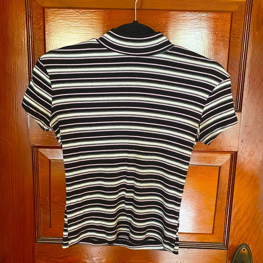 Vintage Cropped Striped Mockneck Knitted Tee (size M)